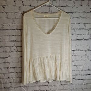 Deletta Cream Textured V-Neck Tunic